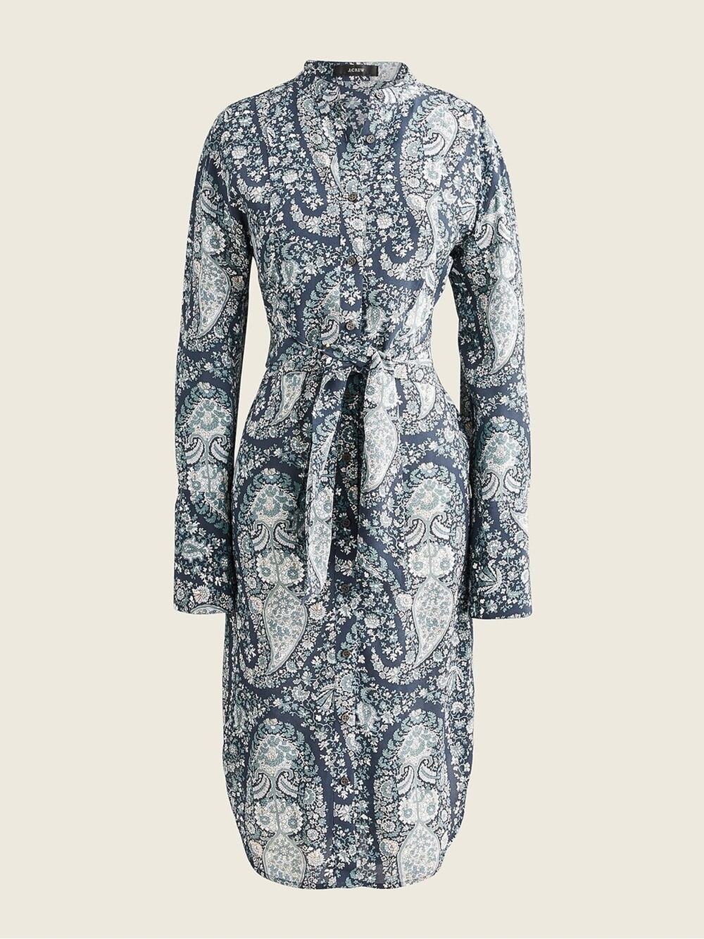 JCrew $228 Tie-front Silk Shirt-Dress Blue Paisley 12 NWOT